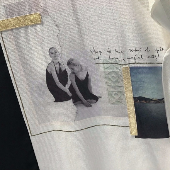 🦋Zara Ballerina Mixed Media Gold Dressy Blouse - Picture 5 of 7